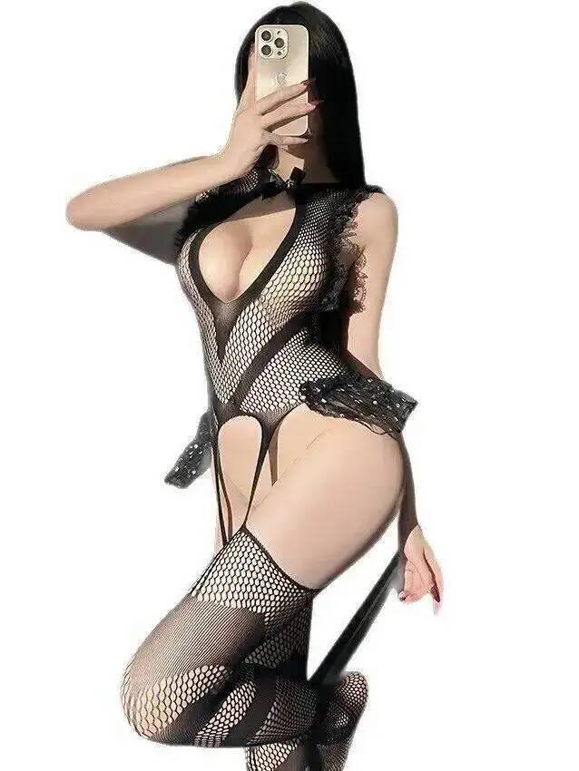 Bodystocking Fishnet - Sexy Lace Trim Fishing Net Bodystocking