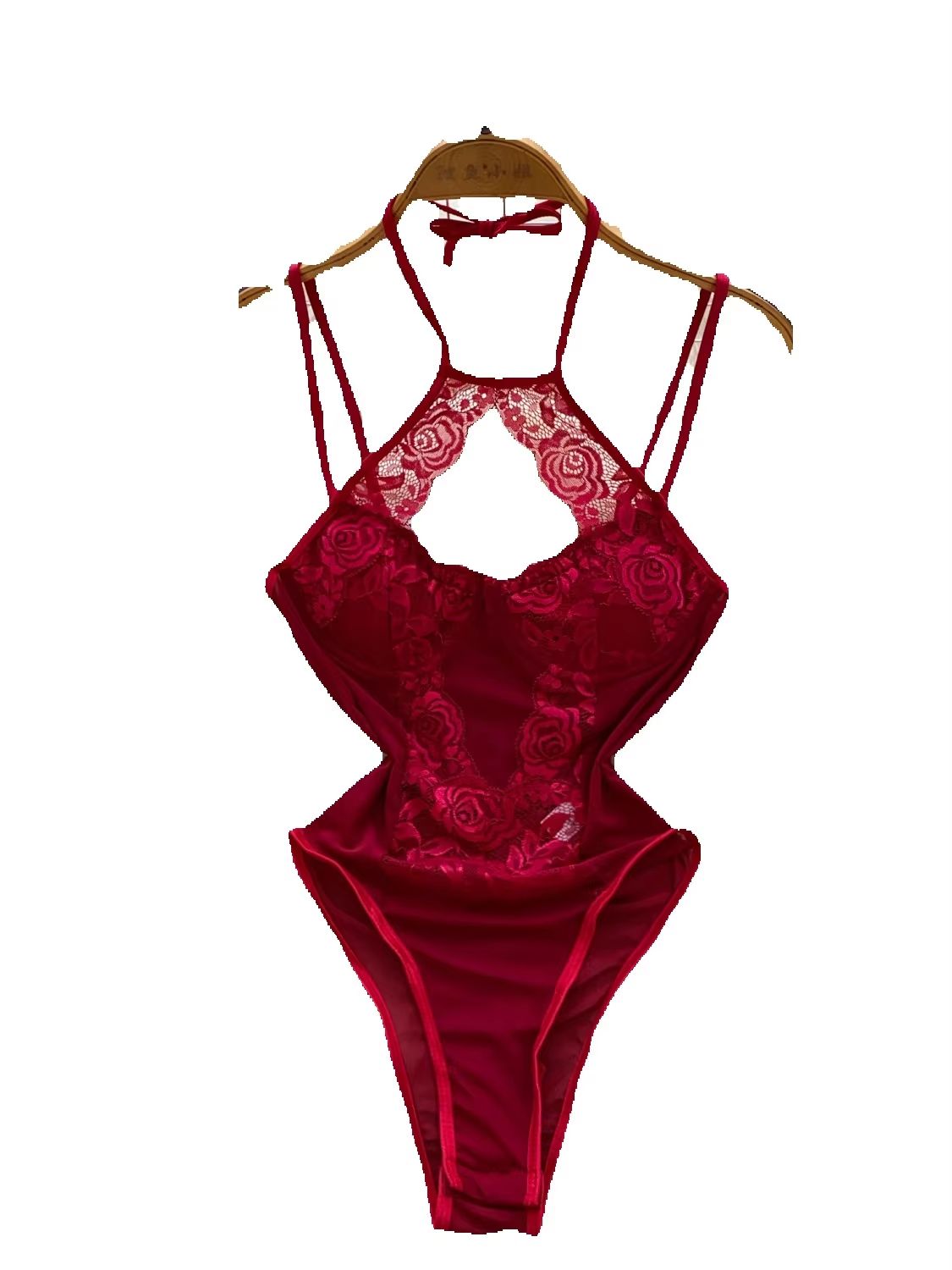 Lace Teddy Lingerie - Foamlina Sexy Women Halter Lace Bodysuit