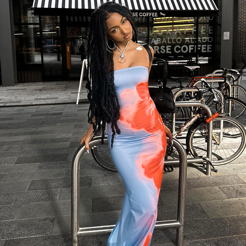 Strapless Bra Backless - Sexy Strapless Print Tube Maxi Dress