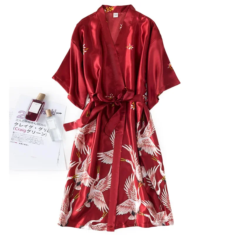Burgundy Women 2PCS Faux Silk  - Robe Silk Women review and price