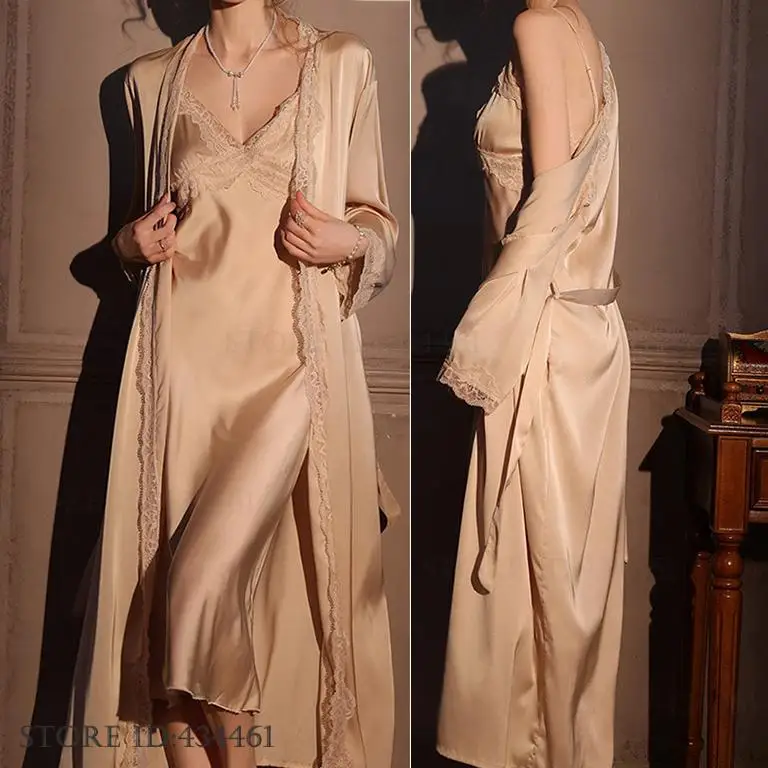 Female Long Robe 2PCS Set Eleg - Robe Silk Women review and price