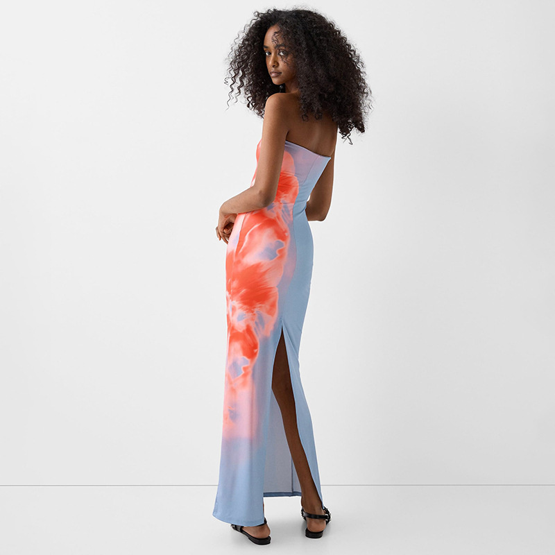 Sexy Strapless Print Tube Maxi - Strapless Bra Backless review and price